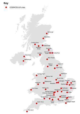 Map showing location of COSMOS UK soil moisture stations Map showing location of COSMOS UK soil moisture stations