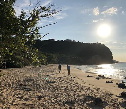 Nature walk on one of the islands Caribbean island shore