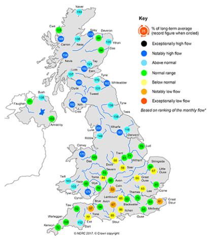 June-July 2017 average river flows in UK June-July 2017 average river flows in UK