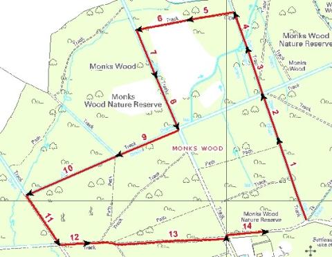 Map showing Monks Wood transect