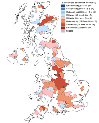 UK Map showing SSI-6 drought indicator for June-November 2018 