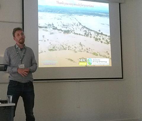 Dr Toby Marthews, a land surface modeller at CEH, speaks at the High Impact Weather conference