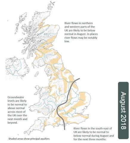 Summary map from the August 2018 UK Hydrological Outlook