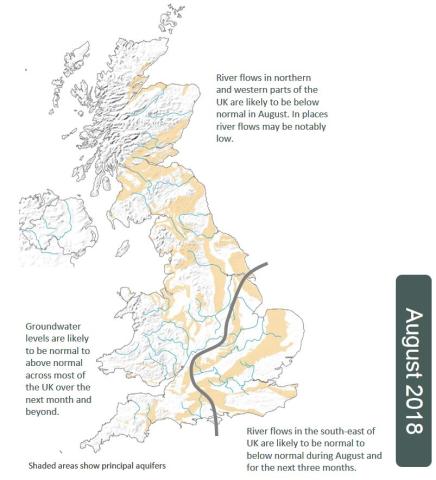 Summary map from the August 2018 UK Hydrological Outlook Summary map from the August 2018 UK Hydrological Outlook