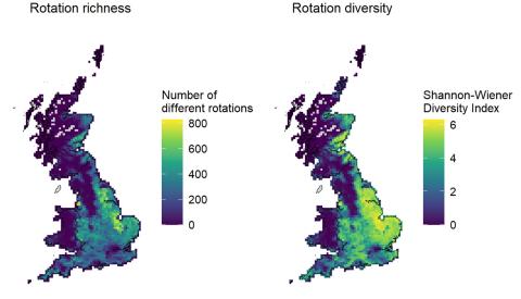 Maps showing crop rotation richness and diversity