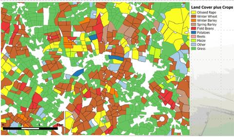 Detail from Land Cover plus Crops Map 2015 showing crop types