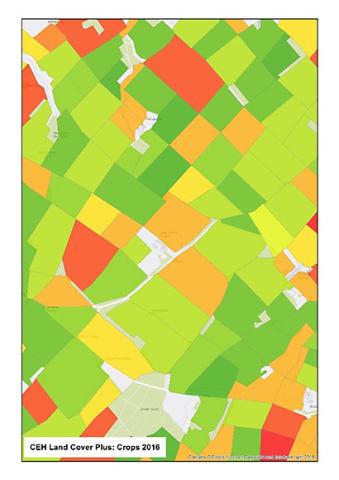 Map showing data from CEH Land Cover® Plus: Crops 2016