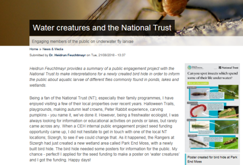 Screengrab of webpage called Water creatures and the National Trust
