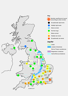 Groundwater levels from November 2017 hydrological summary