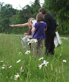 Taking part in the first national farm pollinator survey in June 2012. Photo: Barnaby Smith Family taking part in the first national farm pollinator survey in June 2012. Photo: Barnaby Smith