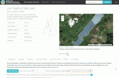 Animated gif exploring some of the new features in the UK Lakes Portal