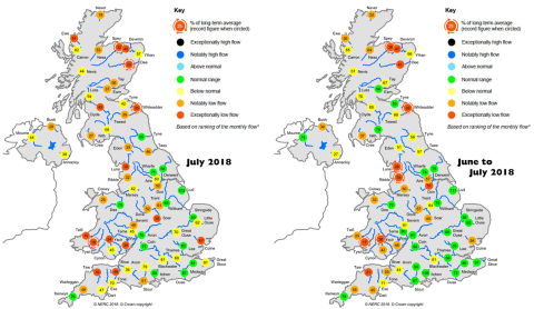 maps showing river flow in the UK for July 2018 and June/July 2018 maps showing river flow in the UK for July 2018 and June/July 2018