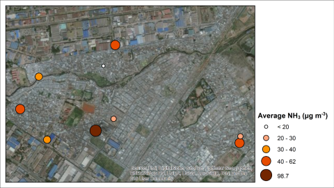 Average ammonia concentrations in an informal settlement (Mukuru) in Nairobi, Kenya