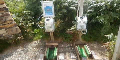 A boot washing station at High Force (photo by Flora Donald) A boot washing station