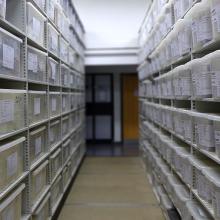 Boxed soil samples in the archive
