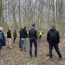 people standing in the woods