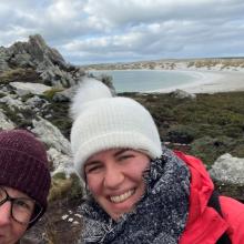 Ecologists Helen Roy and Emily Williams on the Falklands.