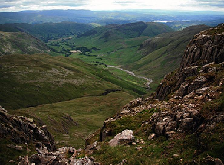 Looking down into a valley
