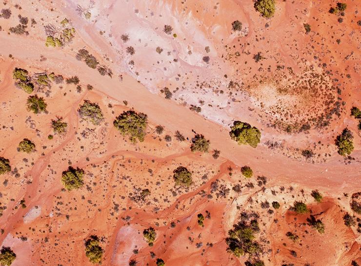 Overhead view of a dry river