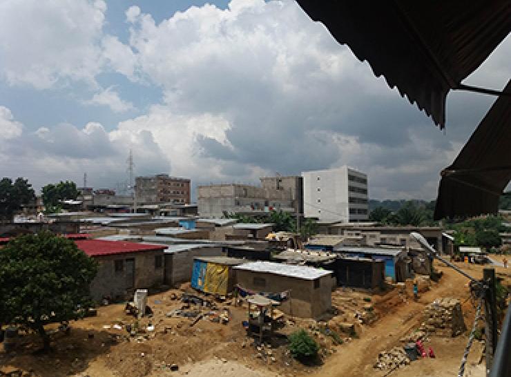 Storm clouds over urban landscape