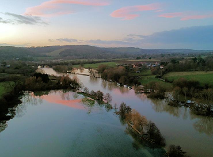River Thames bankfull by drone