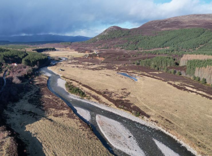 Drone view over river catchment