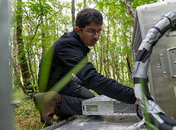 Ajinkya Deshpande from UKCEH at the Glencorse Woodland Experiment Platform, Edinburgh