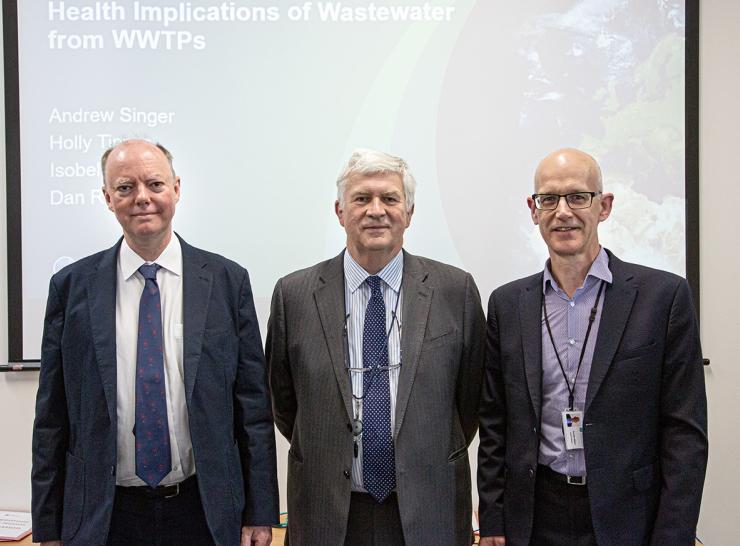 Prof Sir Chris Whitty (left) with Prof Mark Bailey (centre) and Dr Doug Wilson