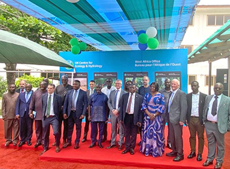 Group of guests on stage at the opening of the UKCEH West Africa Office