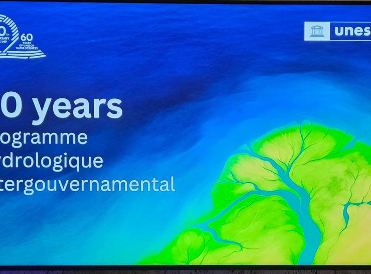 Screen saying 50 years Programme hydrologique intergouvernamental