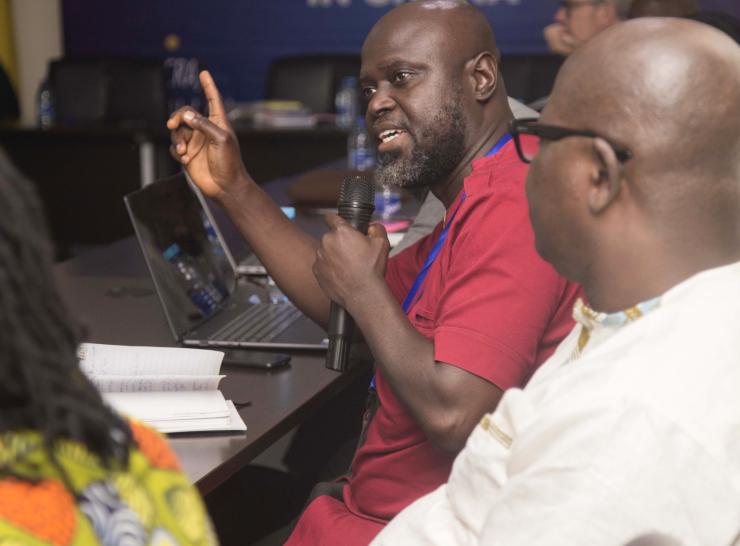 People talking at a workshop