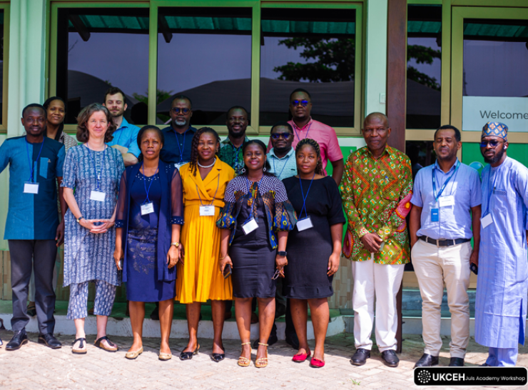 Large group of people outside UKCEH offices in Accra, Ghana