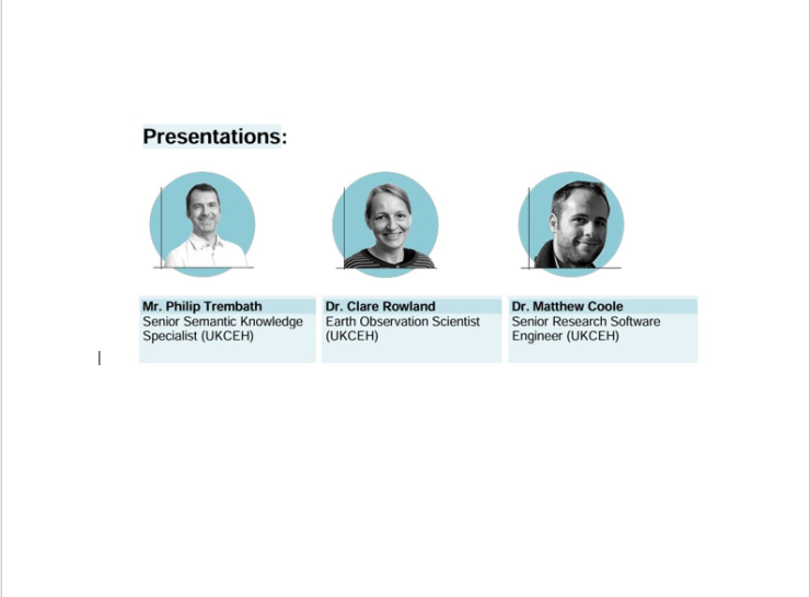 Photos of three presenters: Philip Trembath, Dr Clare Rowland and Dr Matthew Coole from UKCEH