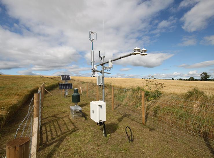 A COSMOS-UK soil moisture monitoring station in a field