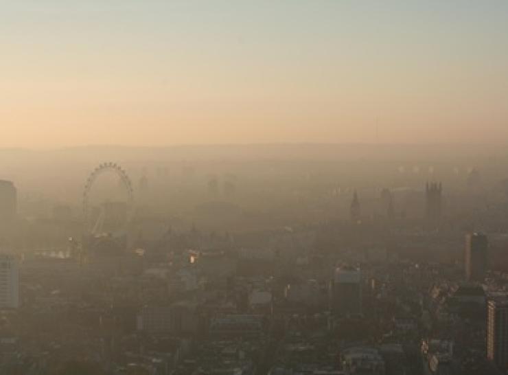 Air pollution haze above London as pictured from the BT Tower