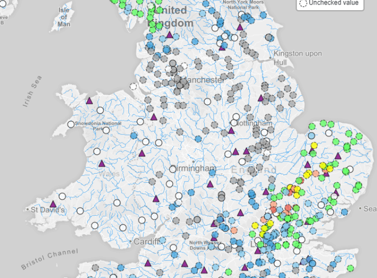 Map of England and Wales from the UK Water Resources Portal on 7th November 2019