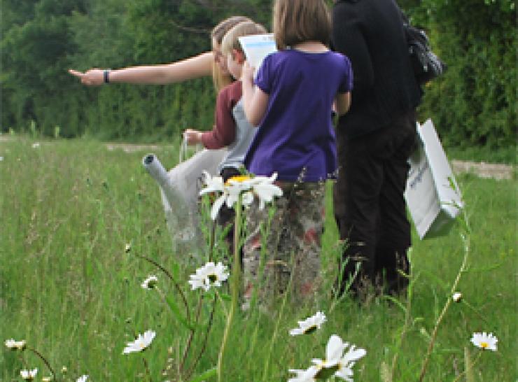 Family taking part in the first national farm pollinator survey in June 2012. Photo: Barnaby Smith