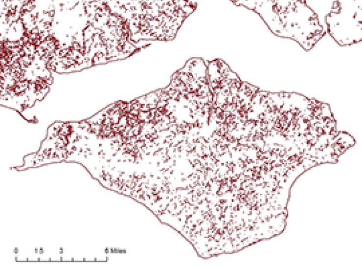 Part of a map depicting Great Britain woody linear features framework