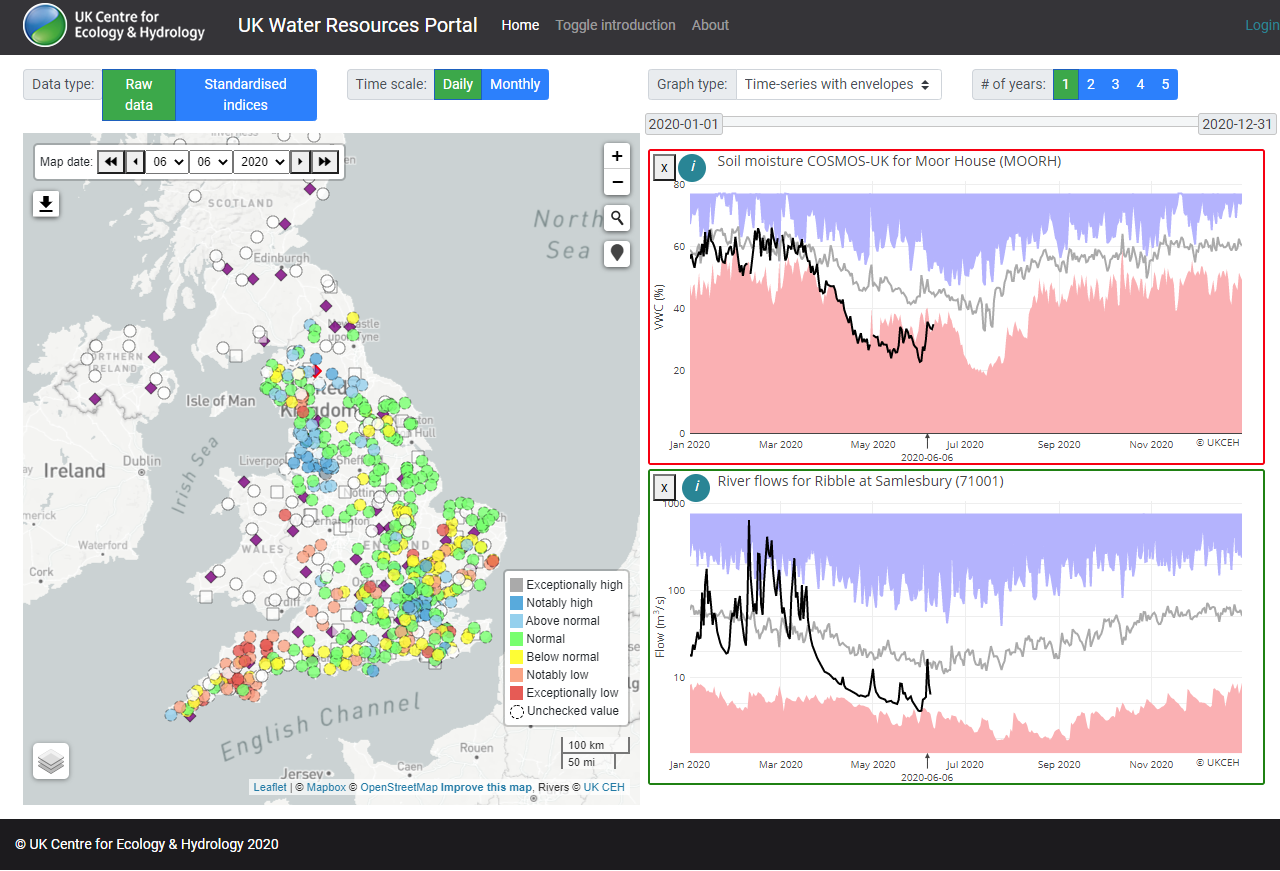 Map and graphs from the UK Water Resources Portal